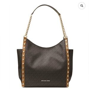 Michael Kors Newbury Medium Chain Shoulder Tote Brown/Gold